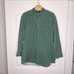 Vintage Nautica Shirt Mens Large Green Geometric Pattern Button Front